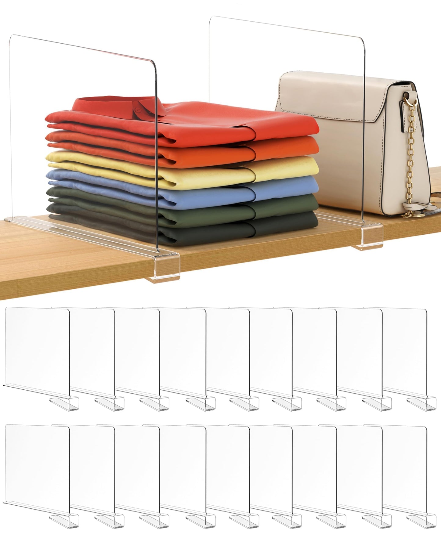 Famyards 18 Pack 12 Inches [Extra Tall Version] Clear Shelf Dividers for Organization, Acrylic Closet Shelf Vertical Shelves Organizer for Bedroom, Kitchen and Office