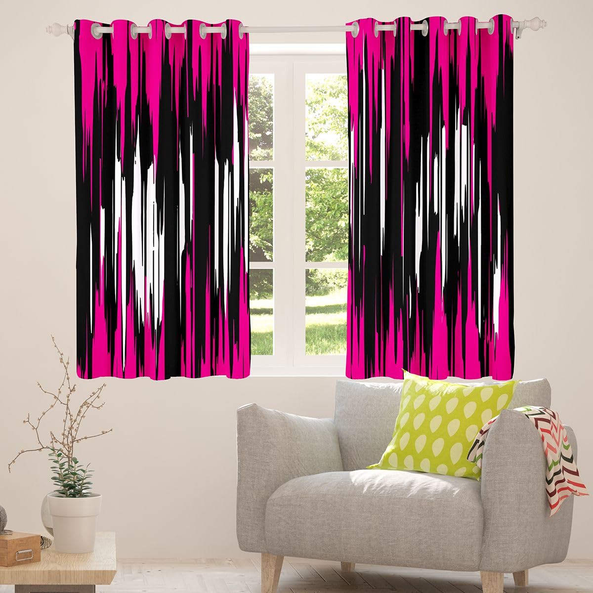 Ombre Hot Pink Black Curtains for Bedroom Living Room Girls Kids (2 Panels, 42 x 63 Inch) Stripes Blackout Curtainsative Geometric Darkening Dreapes Modern Striped Art Window Treatments Abstract