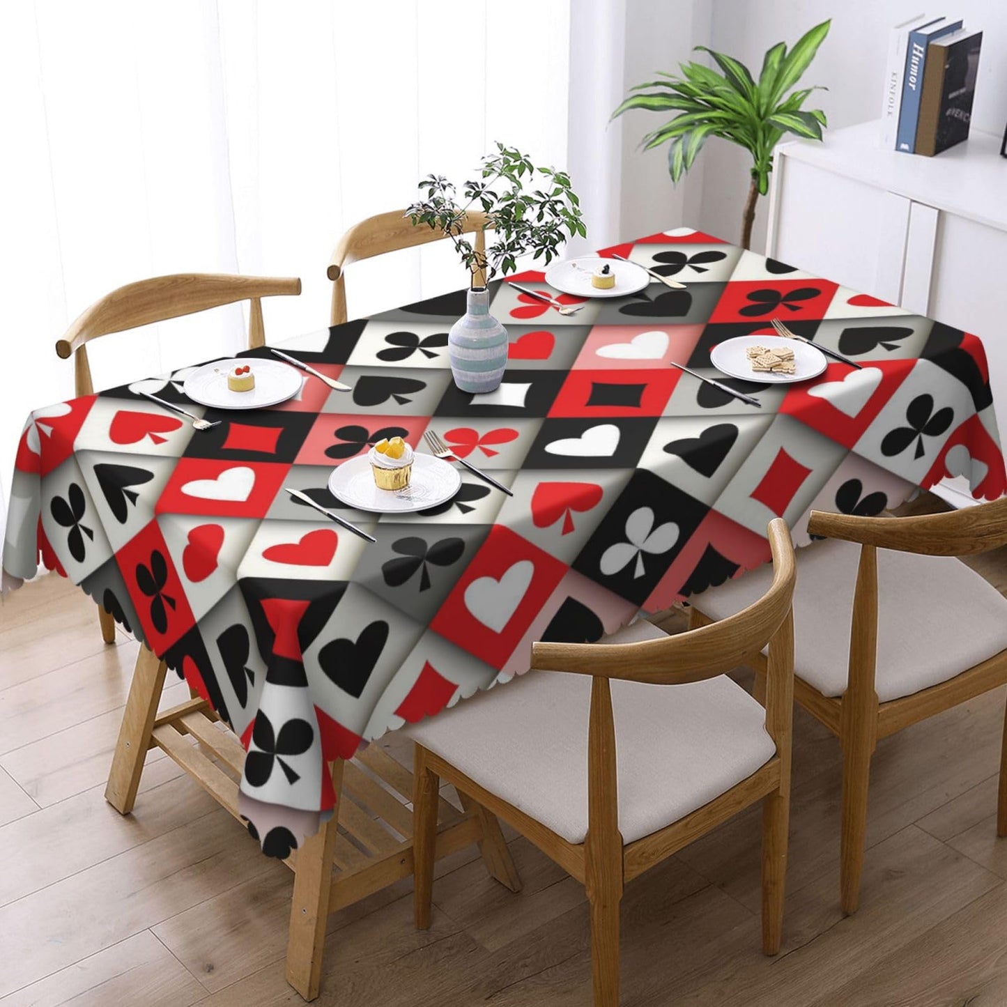 XIOURERY Card Suits Table Cloths Decorative for Dining Room, Poker Plaid Washable Tablecloth for Home, Restaurant, Outdoor Party Table Cover 54x72 Inch
