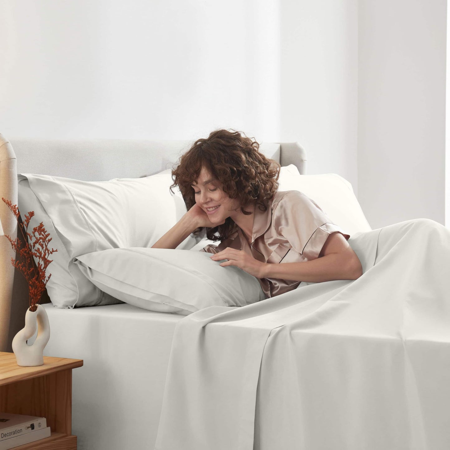 Nestl Extra Deep Cal King Sheet Set - 6 Piece Breathable & Cooling Sheets - Hotel Luxury Bedding Set w/18-24 Inch Deep Pockets - Easy & Secure Fit - Super Soft, Wrinkle Free & Comfy - Off White