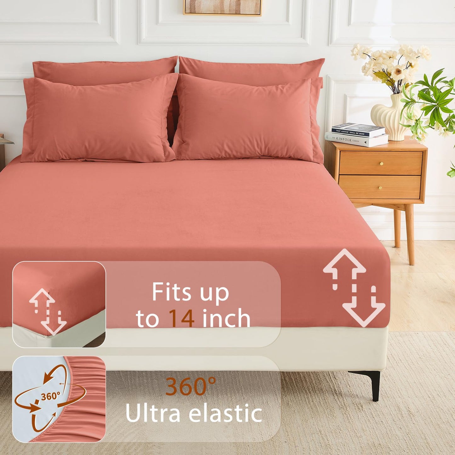 MUXHOMO 7 Pieces King Comforter Set, Soft Bed in a Bag King Size, All Season Bedding Set with Comforter, Flat Sheet, Fitted Sheet, Pillowcases & Shams, Coral Red