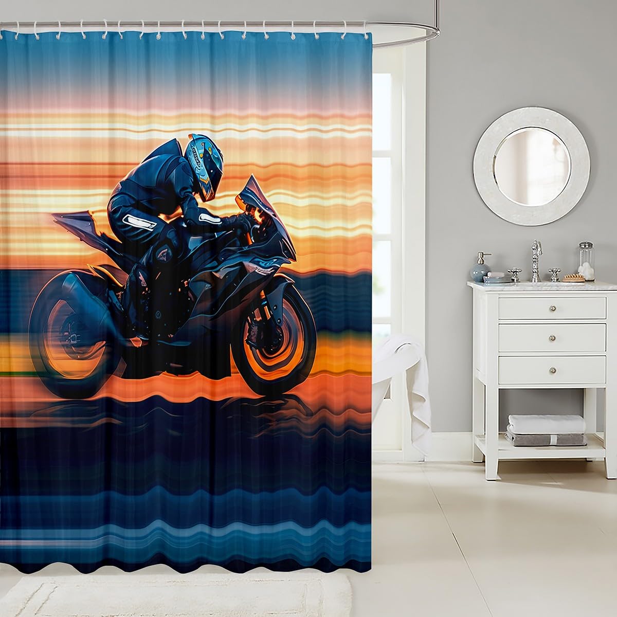 Feelyou Boys Girls Dirt Bike Shower Curtain Racing Motocross Rider Bath Curtain Motorbike Bathroom Shower Curtain Set Kids Extreme Sports Teens Bathroom Accessories Bedroom Decor 72"x78"