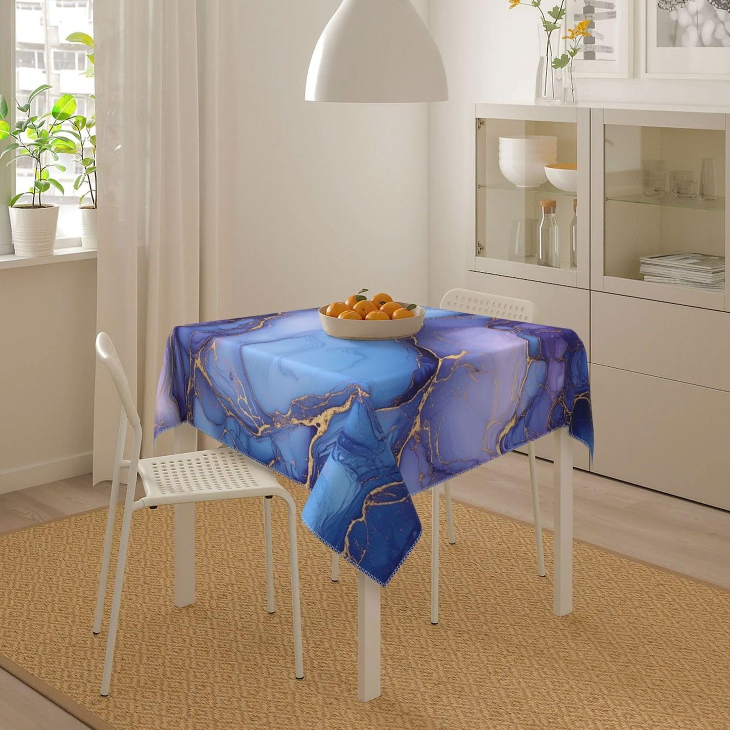Entemne Square Table Cloth 55x55 Inch Golden Purple Marbling Texture Tablecloth Washable Soft Wrinkle Free Dust Proof Card Table Cover for Tea Party Picnic Kitchen Dining Decor