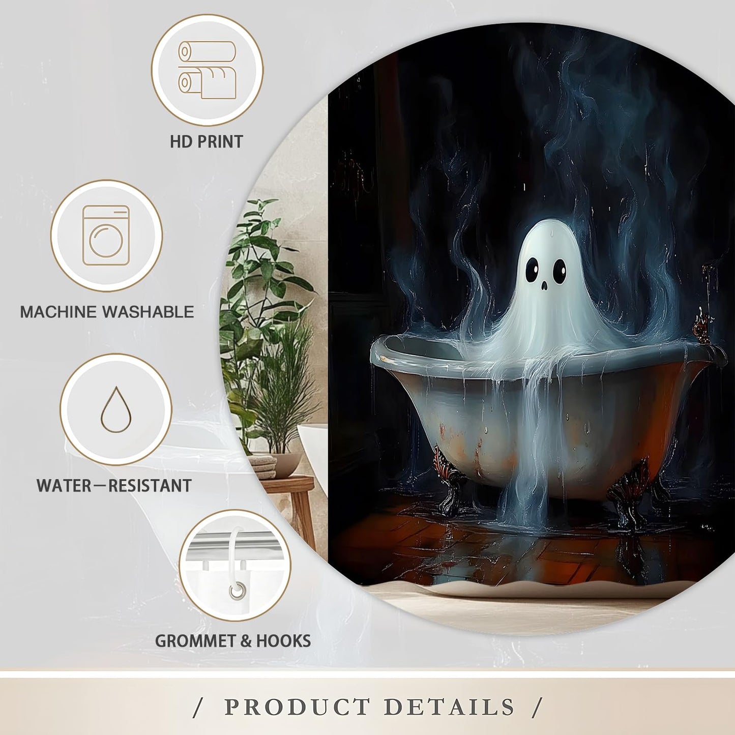 ZQANZQ Halloween Ghost Shower Curtain, Polyester with Hooks, 70" x 70"