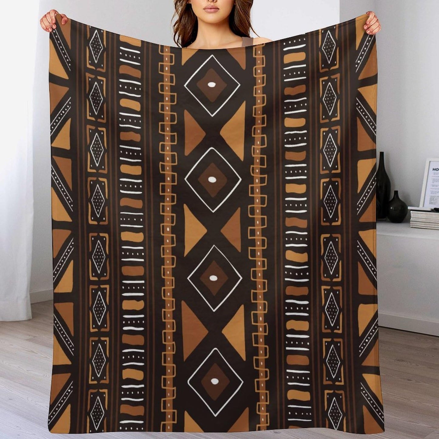 ZhiRain African Tribal Throw Blanket African Mud Cloth Pattern African Elements Blanket for Sofa Bed Couch Chair Or Dorm 50"x60"