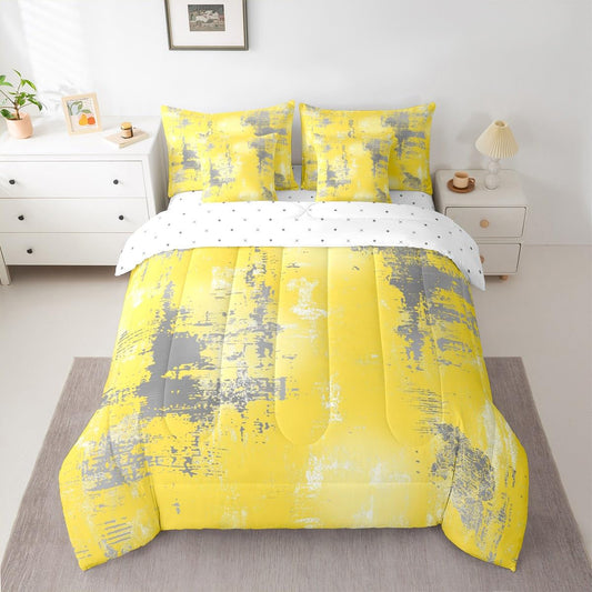 Feelyou Abstract Queen Comforter Set with Sheets for Kids Boys Girls Modern Abstract Art 7 Pieces Bedding Set Yellow Gray Bed in a Bag Luxury Room Decor Geometric Soft Lightweight Microfiber
