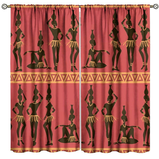 Nsbul Vintage African Curtains, Tribal Women Carrying Vases Silhouette Boho Decor Window Drapes for Bedroom Living Room, 42" W X 45" L (No Blackout)