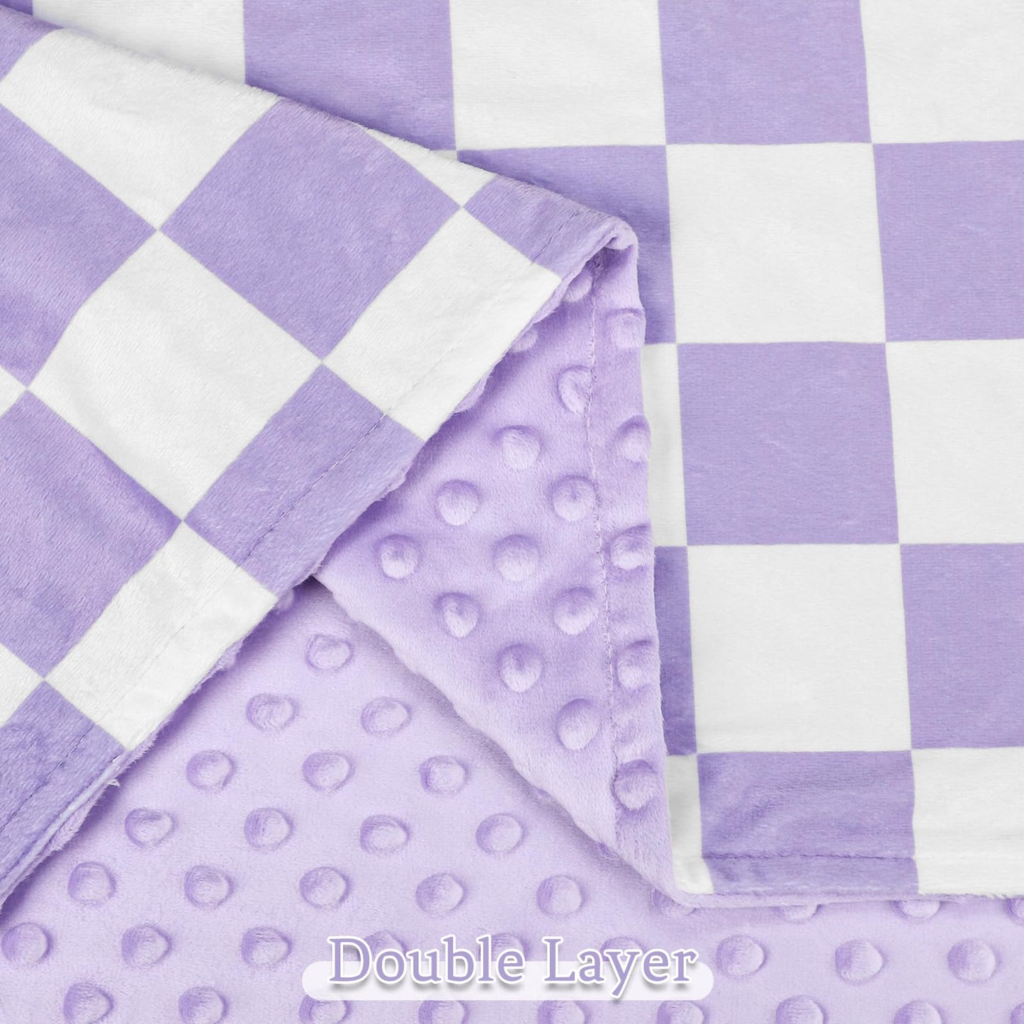 DILIMI Baby Blanket, Soft Warm Newborn Toddler Minky Plush Dot Blanket for Girl and Boy Unisex (40×30 in), Purple Checkered