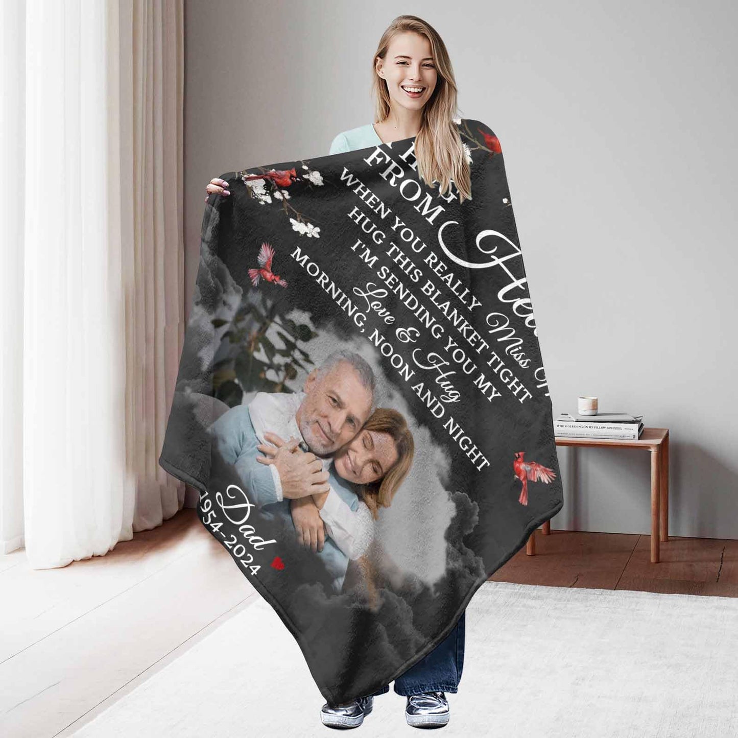 D-Story Custom Memorial Blanket with Photos in Loving Memory for Loved Ones Lost: Made in USA, Personalized Picture Sympathy Remembrance Grief Gift Funeral for Daughter Son Father Mother Brothers