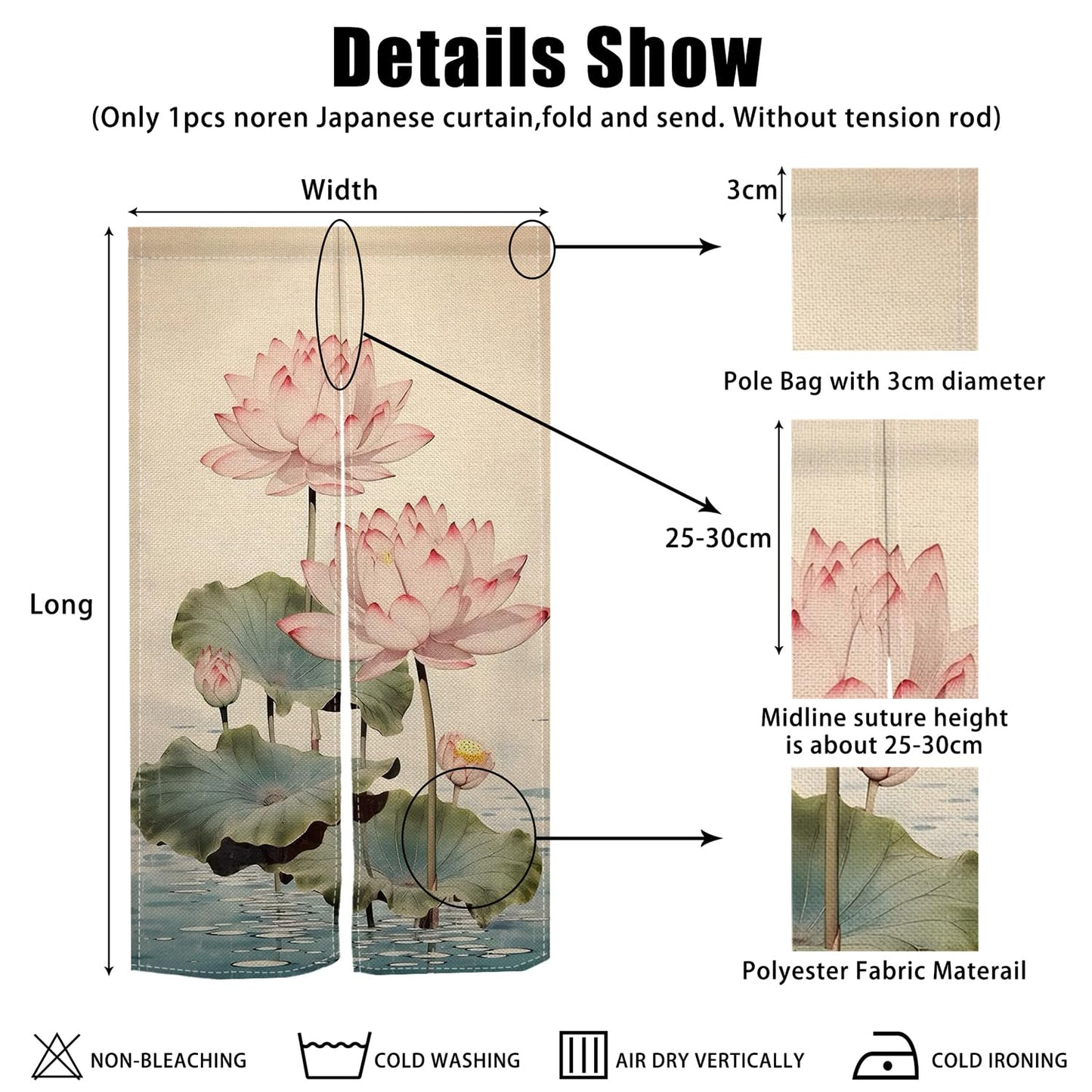 Leowefowa Long Style Noren Japanese Doorway Curtain Traditional Lotus Printed Window Treatment Fengshui Door Curatin Tapestry for Wall Hanging Room Divider Kitchen Home Decor Gift, 33.5"x 70.9"