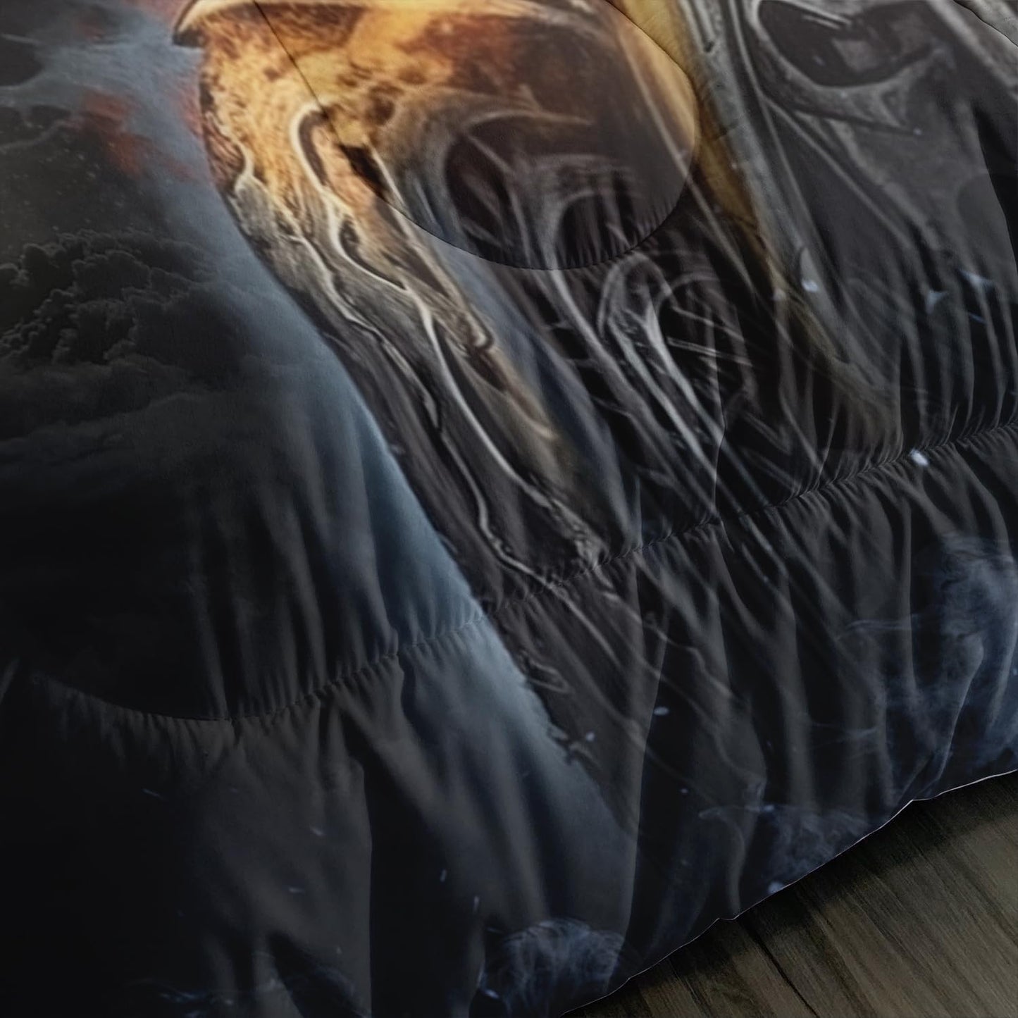 AILONEN Boys Skull Queen Size Comforter Set, Motor Rider Skeleton Bone Bedding Set Howling Wolf Comforter Set,3 Pieces Galaxy Starry Skull Soft Comforter Set, 1 Quilt and 2 Pillowcases