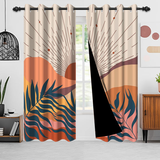 Ruelvth Mid Century Boho Blackout Curtains, Abstract Sunrise Mountain Window Curtains for Living Room Terracotta Rustic Room Darkening Grommet Curtains 53x84 Inch, 2 Panels