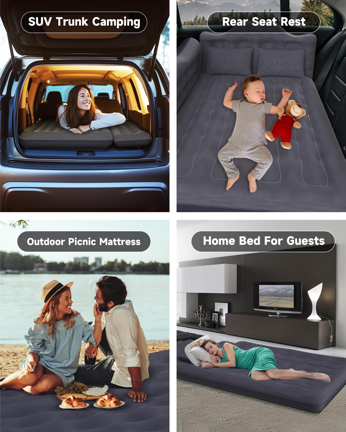 Umbrauto Car Air Mattress Bed: Inflatable SUV Camping Sleeping Pad for Truck Back Seat with Pump & Pillows, Blow Up Backseat Car Mattress for Van Rear Seat