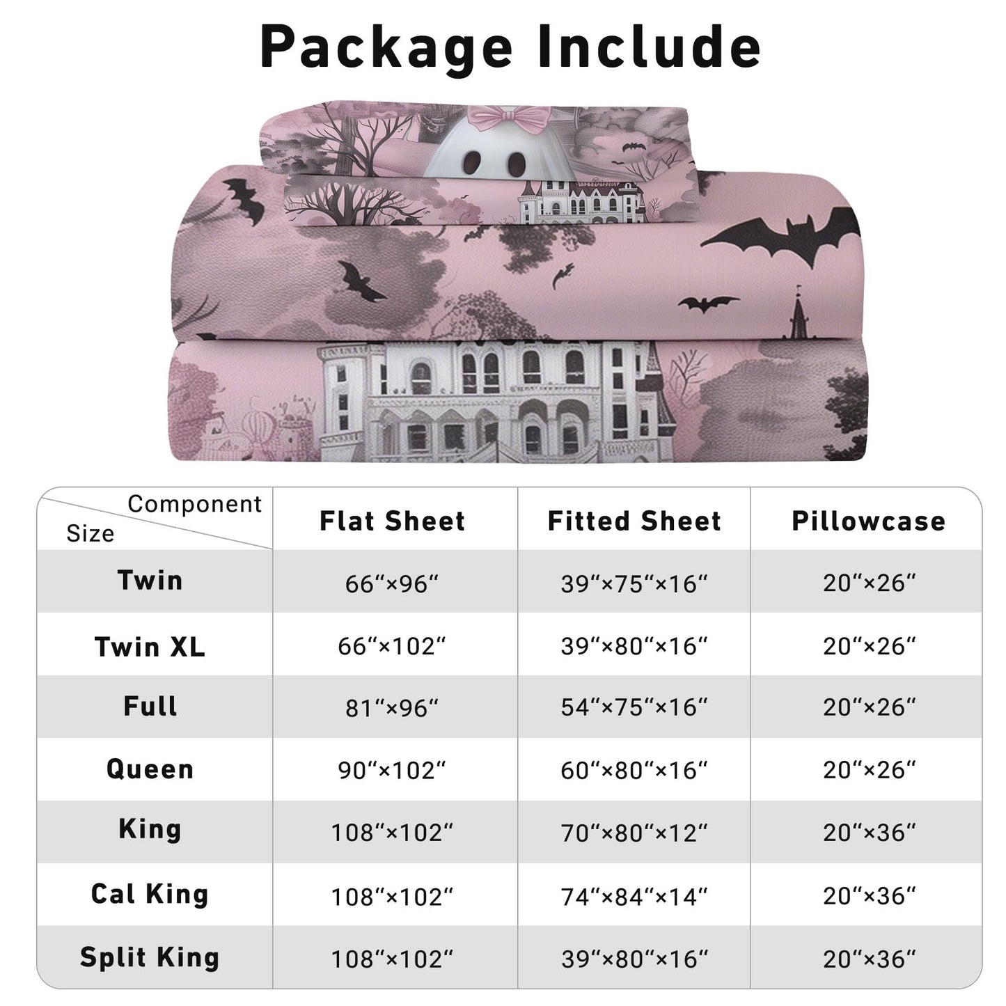 Pink Ghost Sheets Twin Size - Cute Halloween Gothic Spooky Bed Sheet Set - Deep Pocket Soft Microfiber Bedding Set 3 Piece - Fitted Flat Sheet Pillowcase - Pink Ghost Bedroom Decor & Gifts