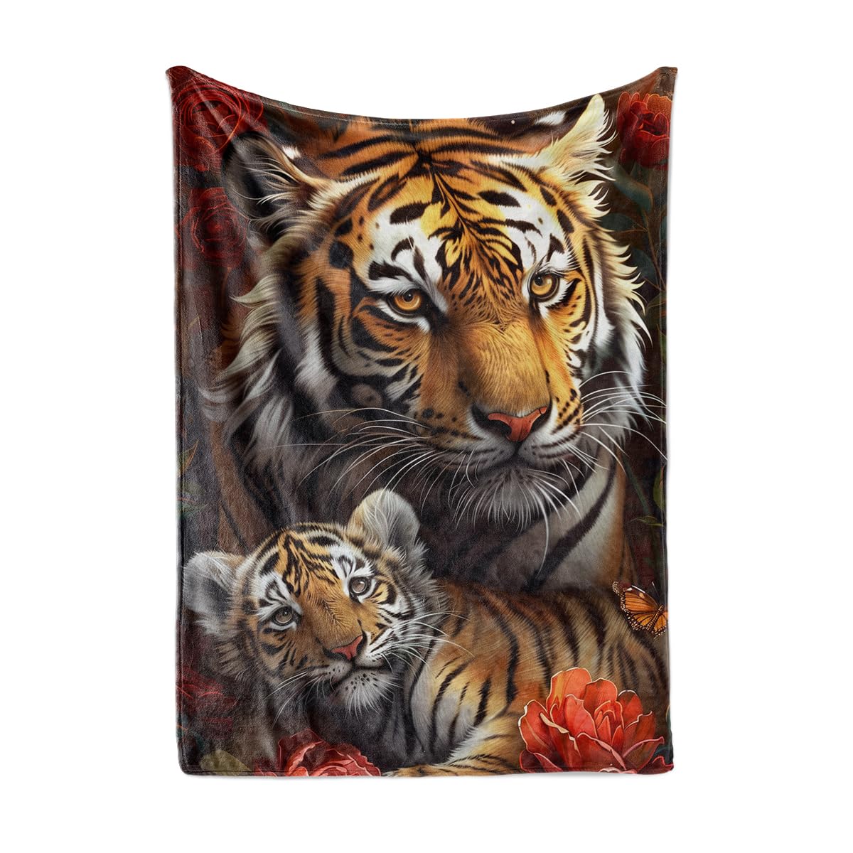 HUNXIAOJ Tiger Throw Blanket Tiger Gift for Kid Animal Print Blankets Queen Size Soft Warm Flannel for Sofa Bed (50 in x 60 in)
