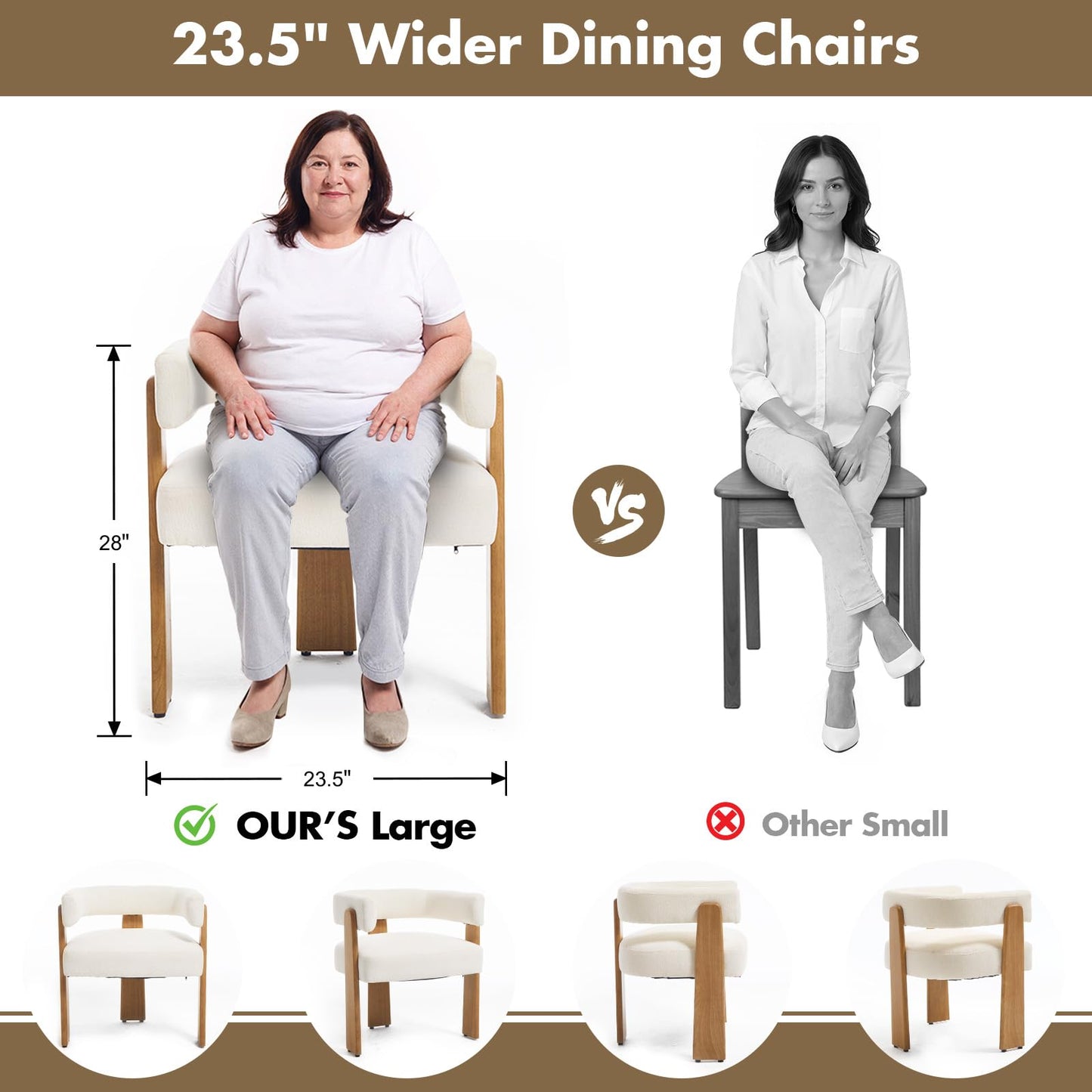 Hyfirm Set of 2 Modern Boho Barrel Dining Chairs with Wood Legs, White Upholstered Accent Armchairs with Thick Padded Cushion for Kitchen, Minimalist Natural Chic Chairs for Living Room