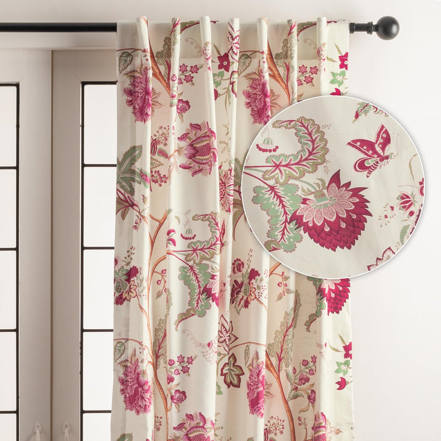 Maison d' Hermine Curtains for Living Room 100% Cotton 96 inch Length One Panel Light Filtering Curtains for Windows with Rod and Loop Pockets Spring Summer (Chantilly, 50" W x 96" L)