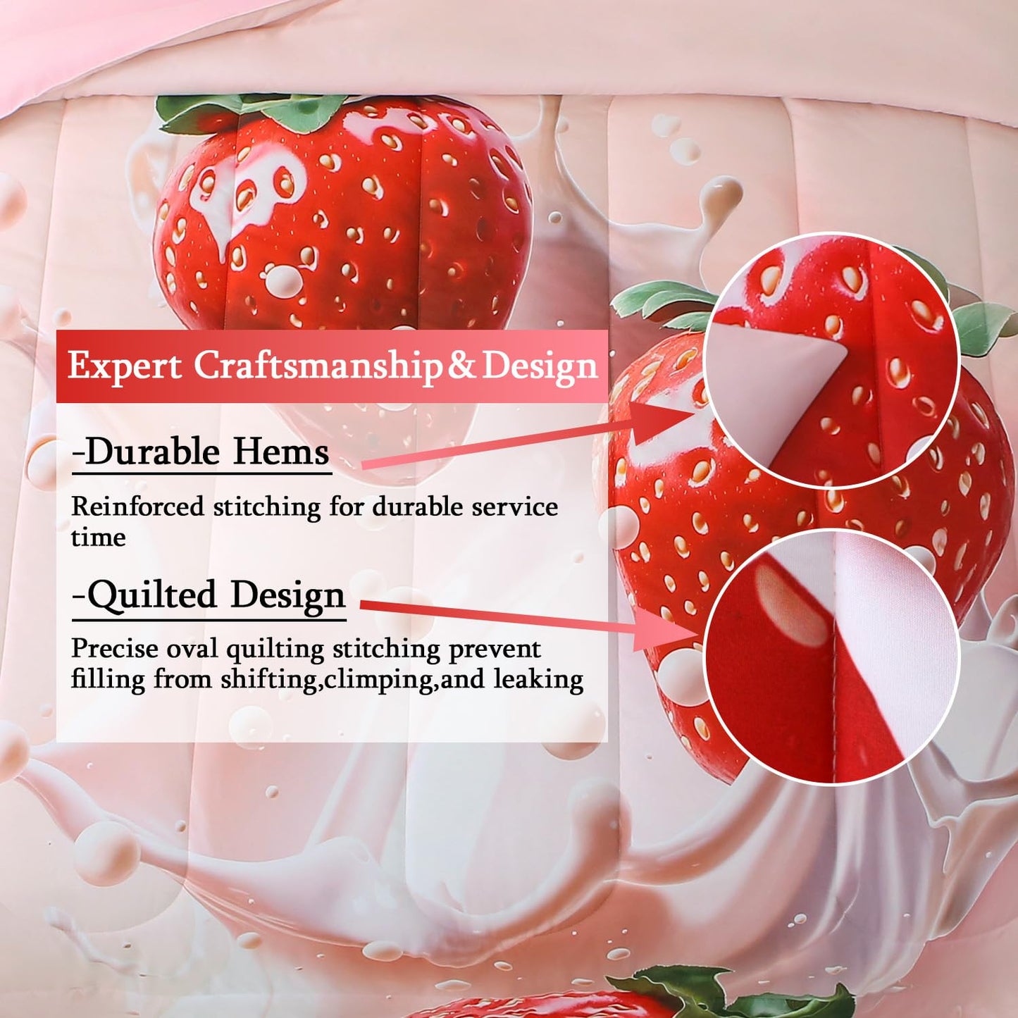 JQinHome Twin Strawberry Comforter Sets for Girls Kids Teens,6 Piece Bed in A Bag - All Season Soft Microfiber Strawberry Bedding Set with Sheet Sets (Pink)
