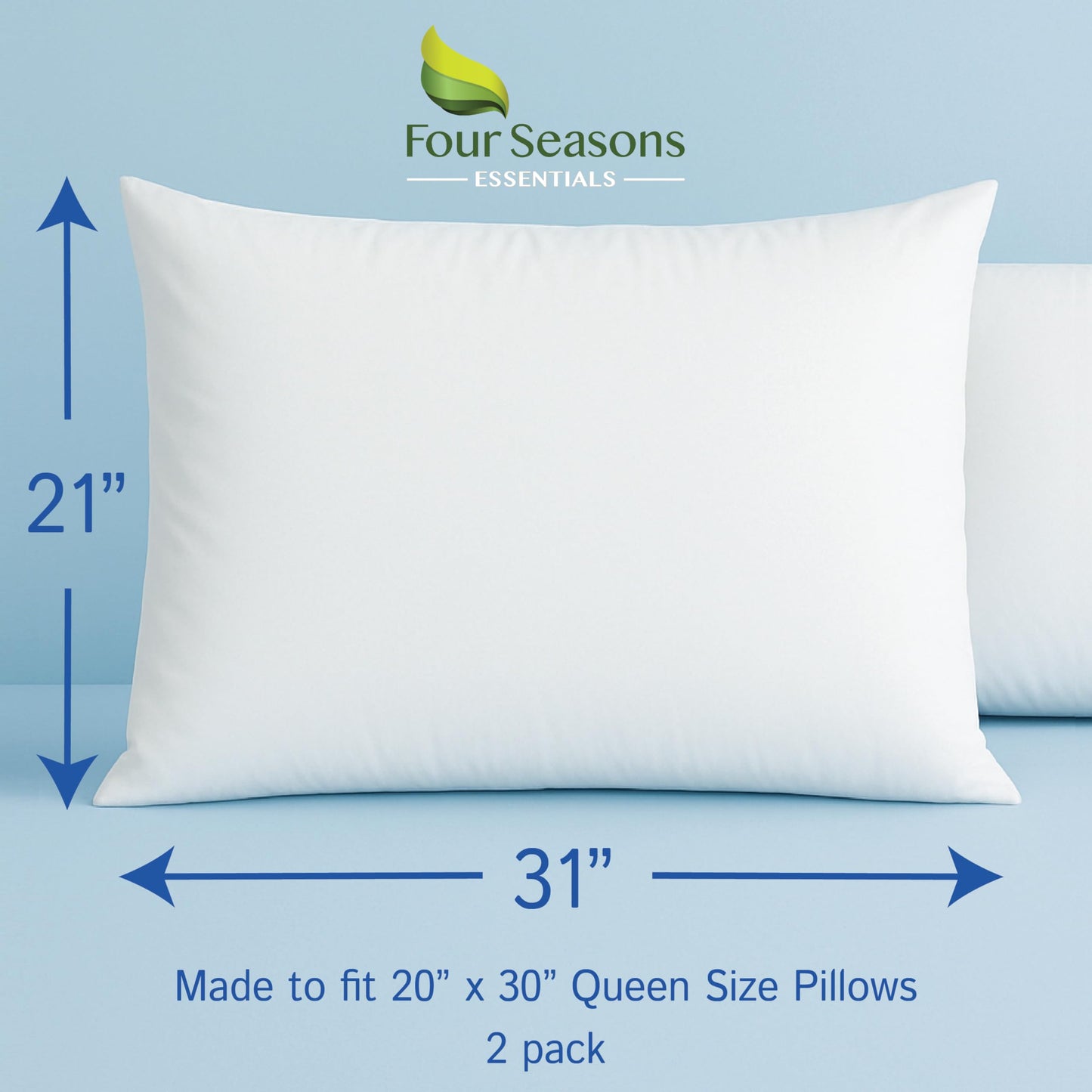 Queen Size Waterproof Pillow Protectors (Set of 2) – Zippered Hypoallergenic Pillowcase Cover Allergen Dust Proof Encasement