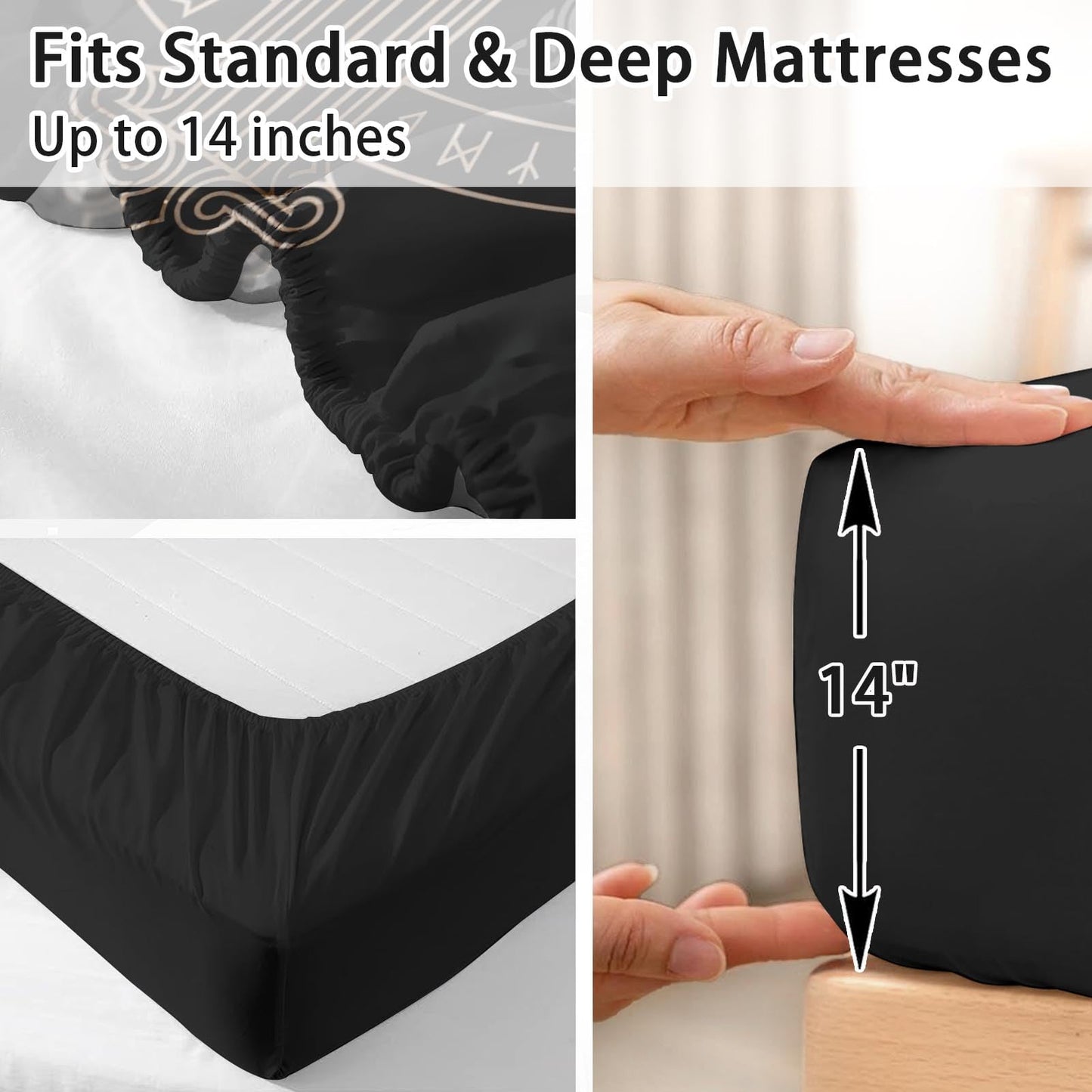 Pamnest Twin Size Bed Sheet Sets, Tree Viking Norse Soft Microfiber 3 Pcs Bedding Sets for Kids and Adults Bedroom Bed Decor, Medieval Gothic Flat, Fitted Sheet and Pillowcases
