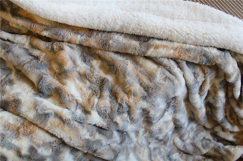 Tache Luxurious Russian Lynx Brown Throw Super Soft Warm Faux Fur with Ivory Sherpa Back Blanket - 50x60