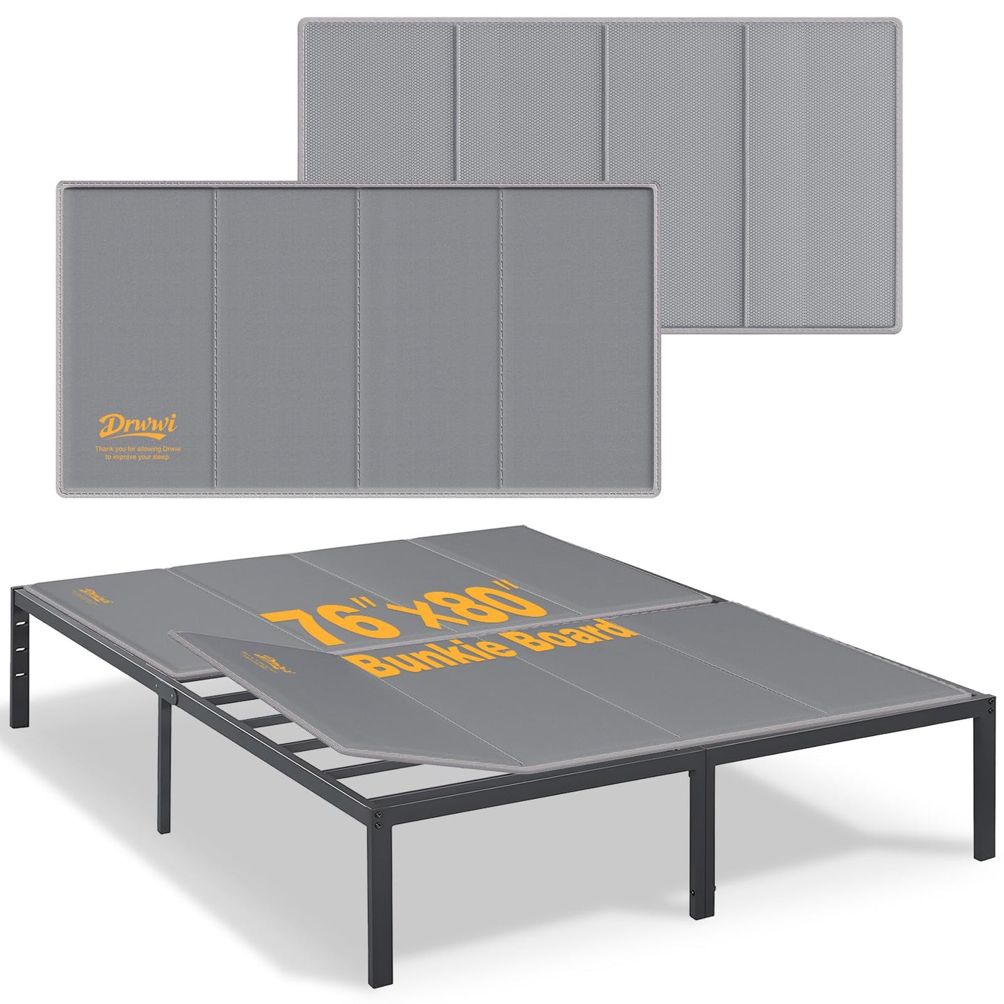Drwwi Bunkie Board King 10mm(76” x 80”), Anti-Sag, Non-Slip Base & Noise-Free,Folding Mattress Support Board for Metal Bed Frame，Grey
