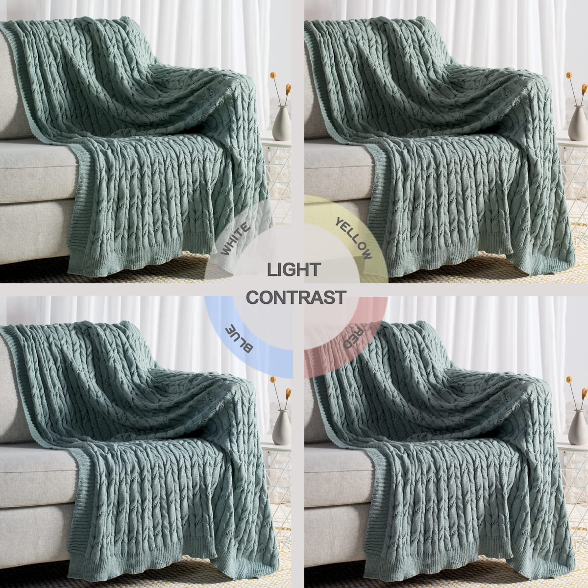 Carriediosa Chunky Knit Throw Blanket & Cable Knit Throw Blanket， 50" X 60" Sage Green
