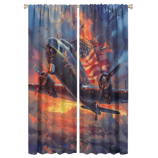 TOWINSFB American Flag Airplane Blackout Curtains, Retro Sunset Aircraft USA Patriotic Home Decor Rod Pocket Window Drapes for Living Room Bedroom - 2 Panels, Each 21" W x 63" L