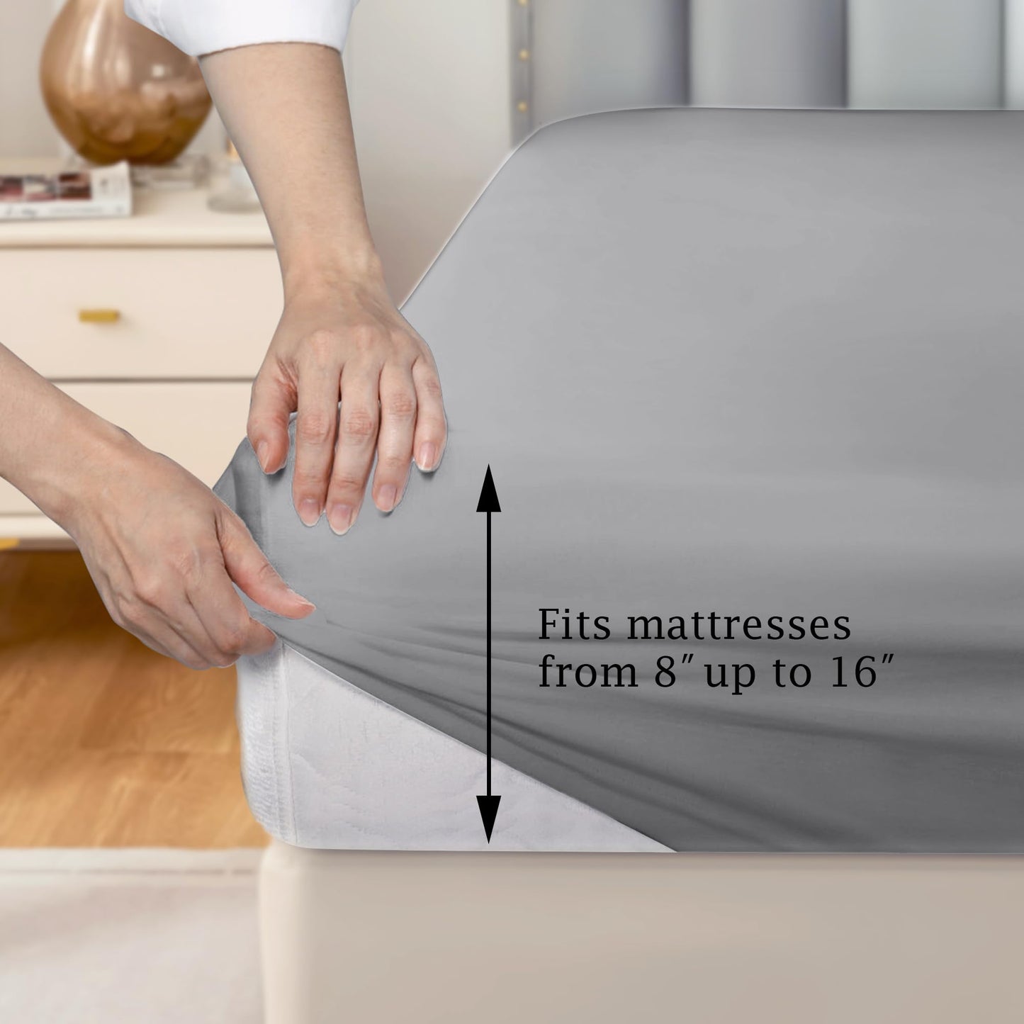 FreshCulture Pure Cotton Fitted Sheets Queen Size, 300 Thread Count Percale Sheets for Queen Size Bed, Soft & Breathable Cotton Sheets, Luxury Size Fitted Sheet Only (Light Grey)