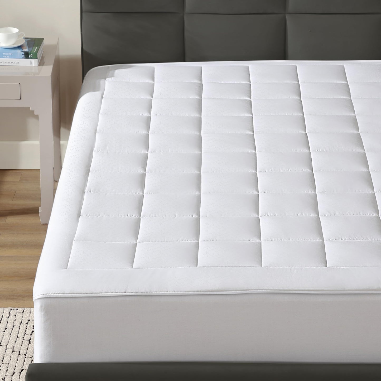 CirclesHome Twin Size Mattress Pad Pillow Top - 100% Cotton Top Ultra - Plush Down Alternative Mattress Protector - 200 Thread Count - Stretches from 14-16 inches for Snug Fit