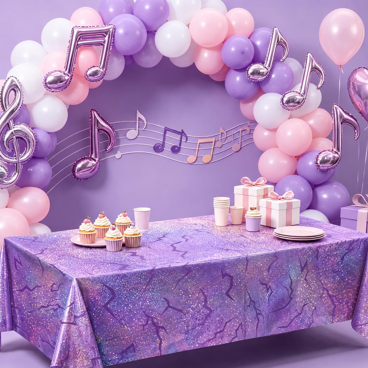 LHFYACI K-Style Birthday Decorations, Holographic Laser Tablecloth, 3 Pack Purple Shiny Lightning Disposable Table Covers for Birthday, Bridal Shower, Bachelorette, Disco Party, 54x108 Inch
