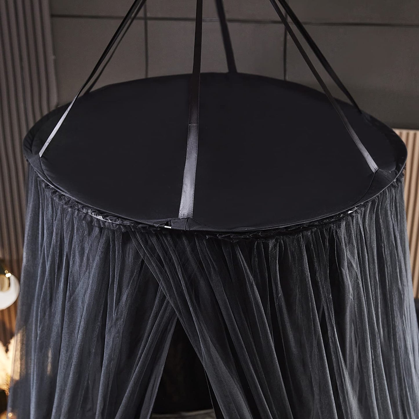 Kertnic Luxurious Bed Canopy for Girls & Adults - Double Layer Princess Canopy with Lace, Round Dome Mosquito Netting for Queen/King Bed Tent (Black)