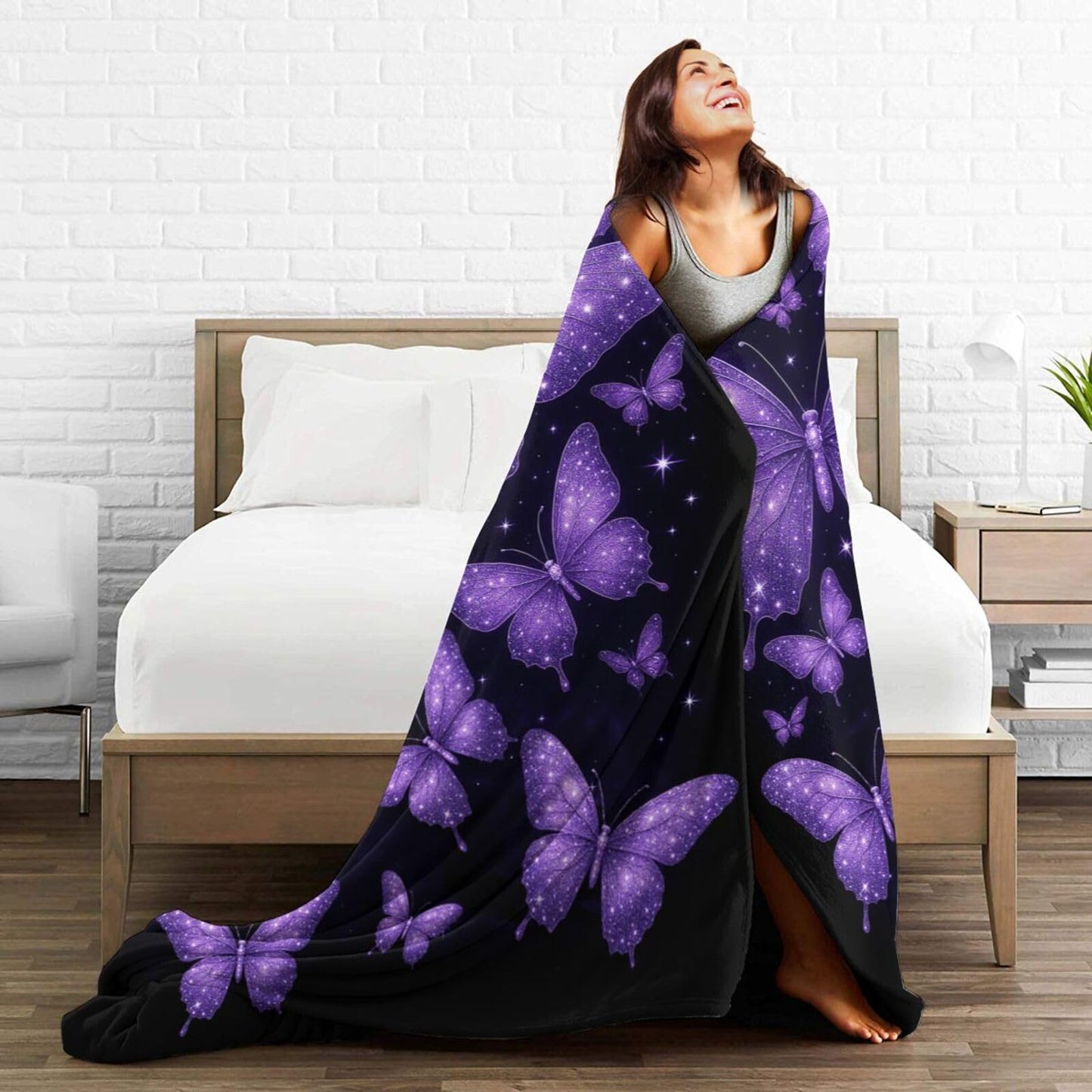 Butterfly Blanket for Women Beautiful Purple Butterflies Fleece Blanket Soft Cozy Fuzzy Plush Warm Stuff Animal Bedding Blankets Gifts for Girls Boys Kids Adult Men 40"X50"