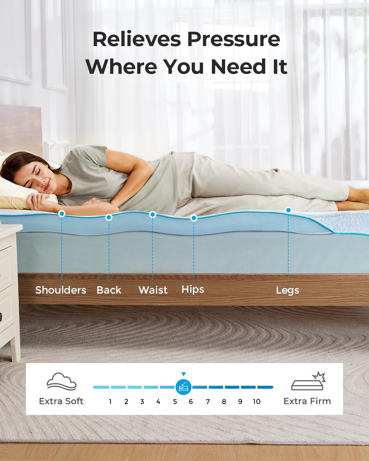 PERLECARE 3 Inch Queen Mattress Topper- Cooling Gel Memory Foam Mattress Topper with Breathable Bamboo Viscose for Pressure Relief, Washable & Non-Slip, Made with CertiPUR-US® Certified & Oeko-Tex