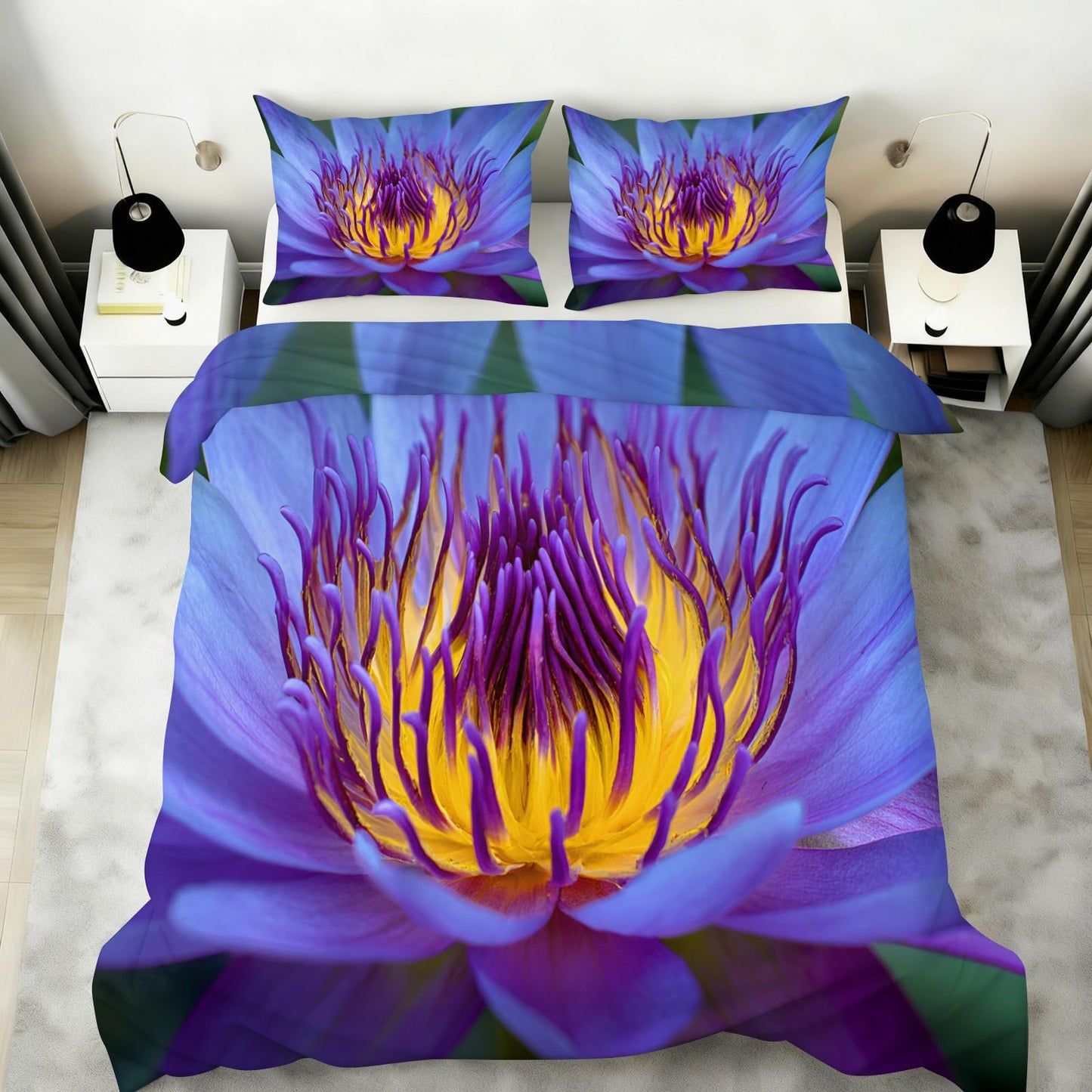 Floral Duvet Cover Full Size, Purple Flower Comforter Cover 80" x 90" & 2 Pillowcases, Elegant Country Flowers Bedding Set with Zipper Ties