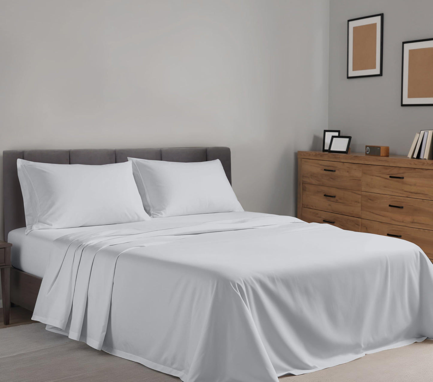 RUVANTI 100% Cotton Percale Sheets, Full Size, Quiet Gray