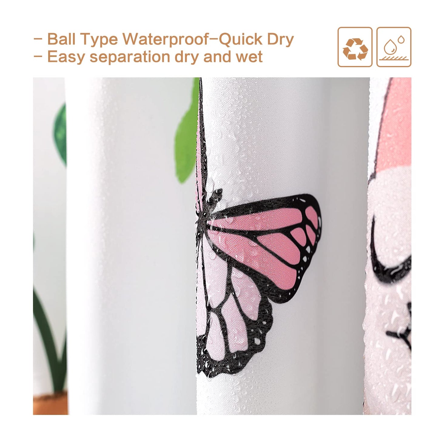 CutebriCase Hanging Potted Plants Cat Shower Curtain, Bracketplant KittyShower Curtain for Bathroom with 12 Hooks Polyester Fabric Waterproof Shower Curtain Sets Machine Washable Kids Bath Curtain