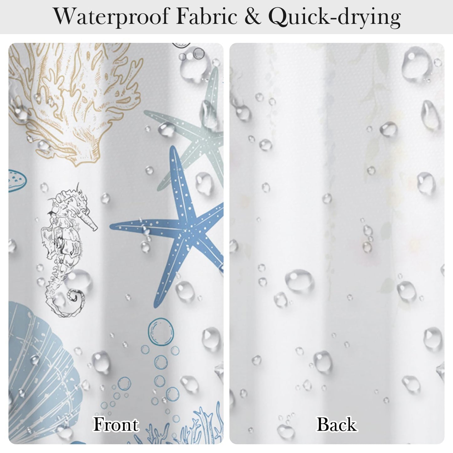 NAEMBCU Coastal Sea Life Shower Curtain with Hooks - 72x72 Inch Waterproof Fabric Ocean Bathroom Curtain with Starfish, Coral & Seashell Print, Bath Curtain for Beach Hotel House Decor