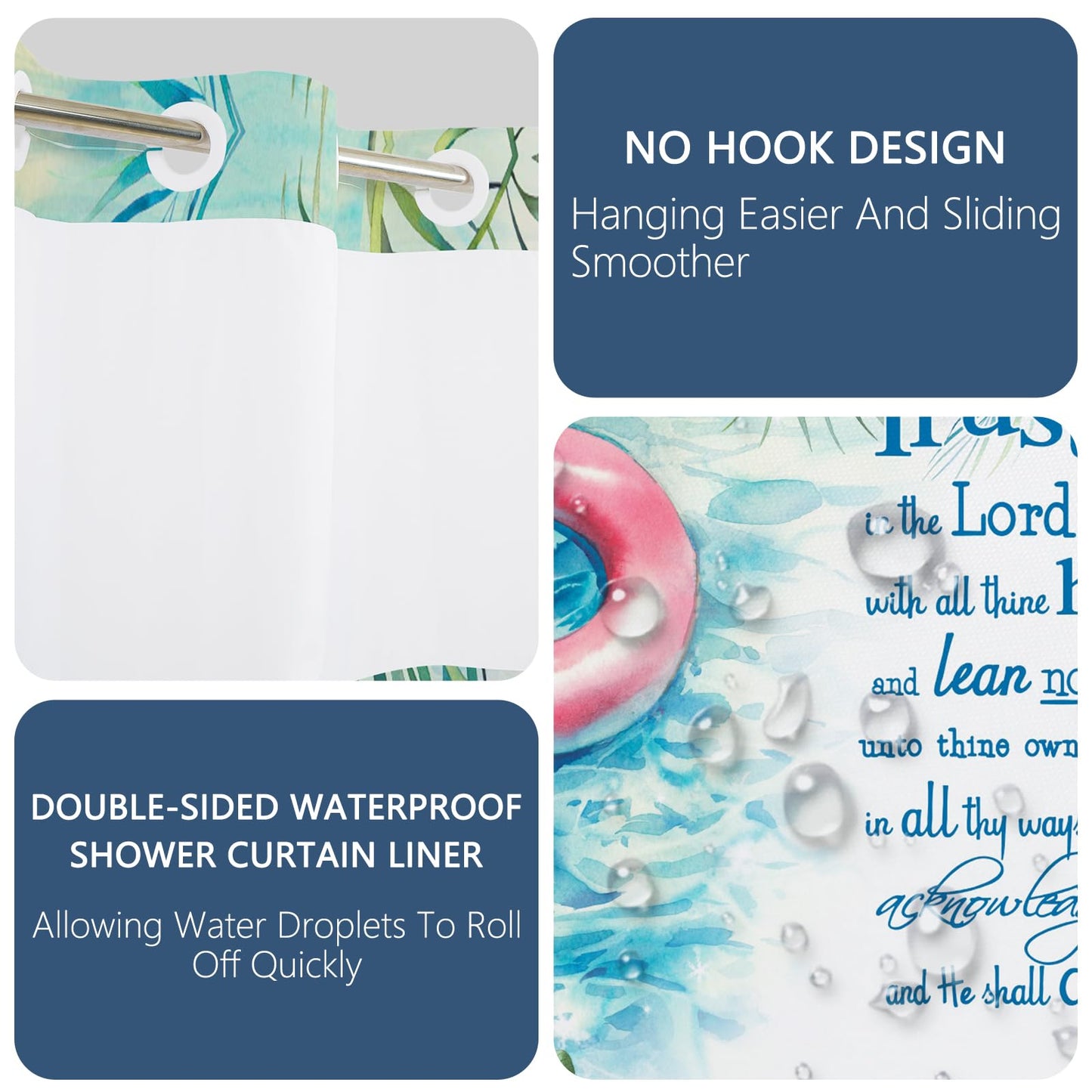 NAEMBCU No Hook Shower Curtain with Liner 71x74 Inch