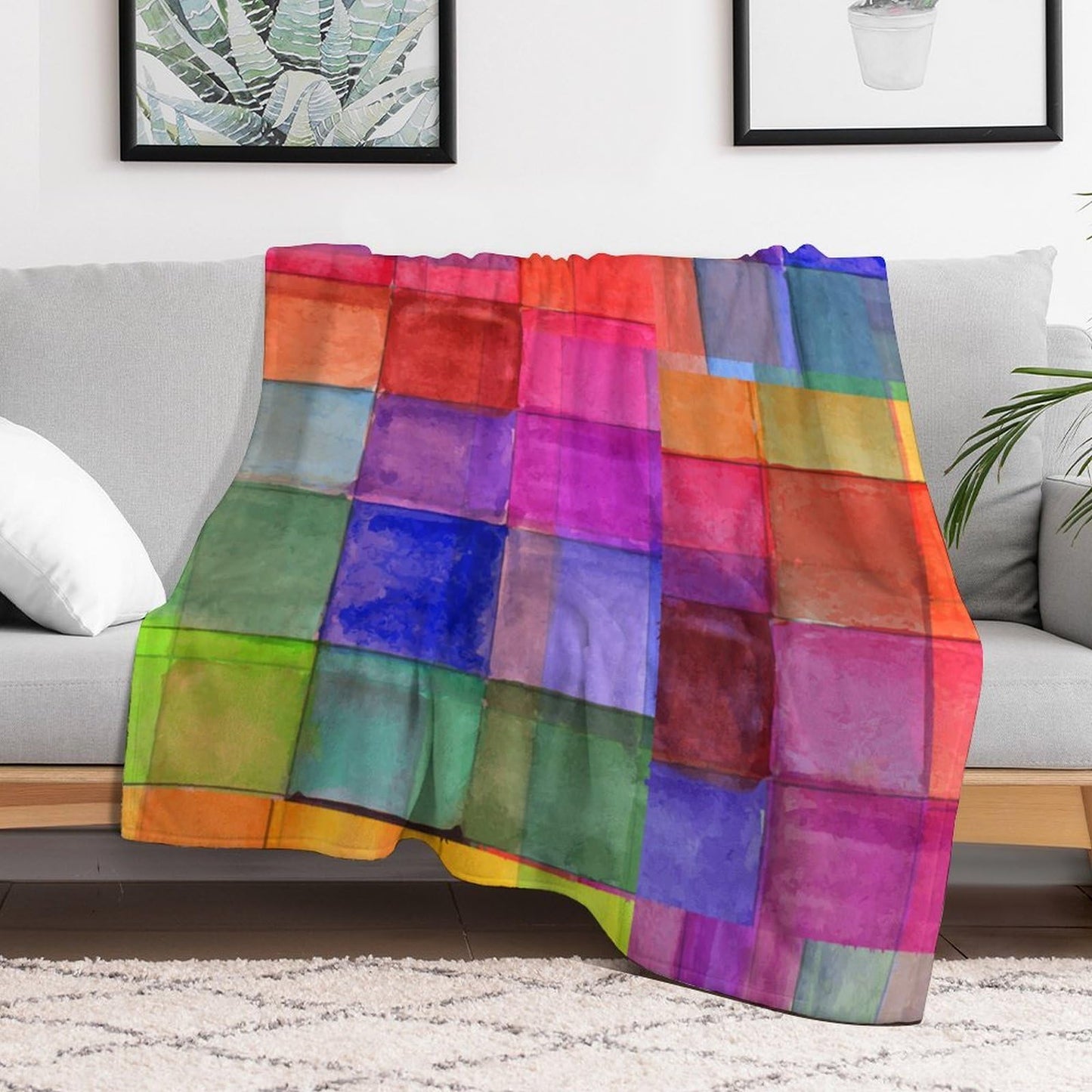 Colorful Checkered Throw Blanket,Retro Grid Plaid Rainbow Pattern Soft Cozy Warm Flannel Blankets for Sofa Couch Bed Gifts for Lover Kids Girls Boys Women Adults 30x40 Inch