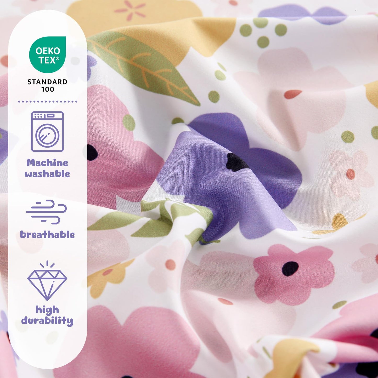 LONAVA Toddler Kids Comforter Set - 4 Pieces Toddler Bedding Sets for Boys Girls Children, Ultra Soft Microfiber Bed in A Bag with Flat Fitted Sheets, Flower