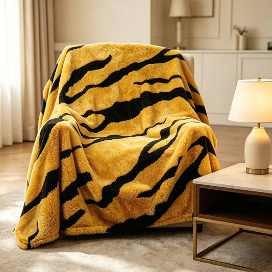 BYKOSY Zebra Printed Fleece Throw Blanket-Cozy Soft Lightweight Fuzzy Throw Blanket for Sofa, Couch, Bed & Chair,Black and Yellow, 50" x 70"