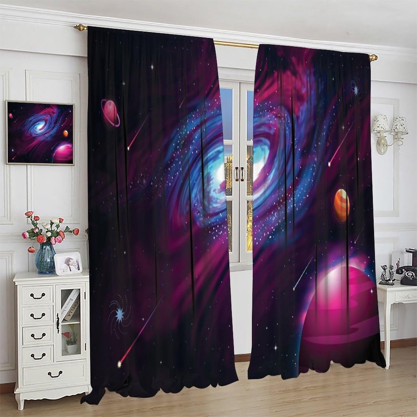 HZOHNAGO Galaxy Curtains Outer Space Stars Mysterious Universe Pattern Print Decor Rod Pocket Window Drapes for Bedroom Living Room 42x45in