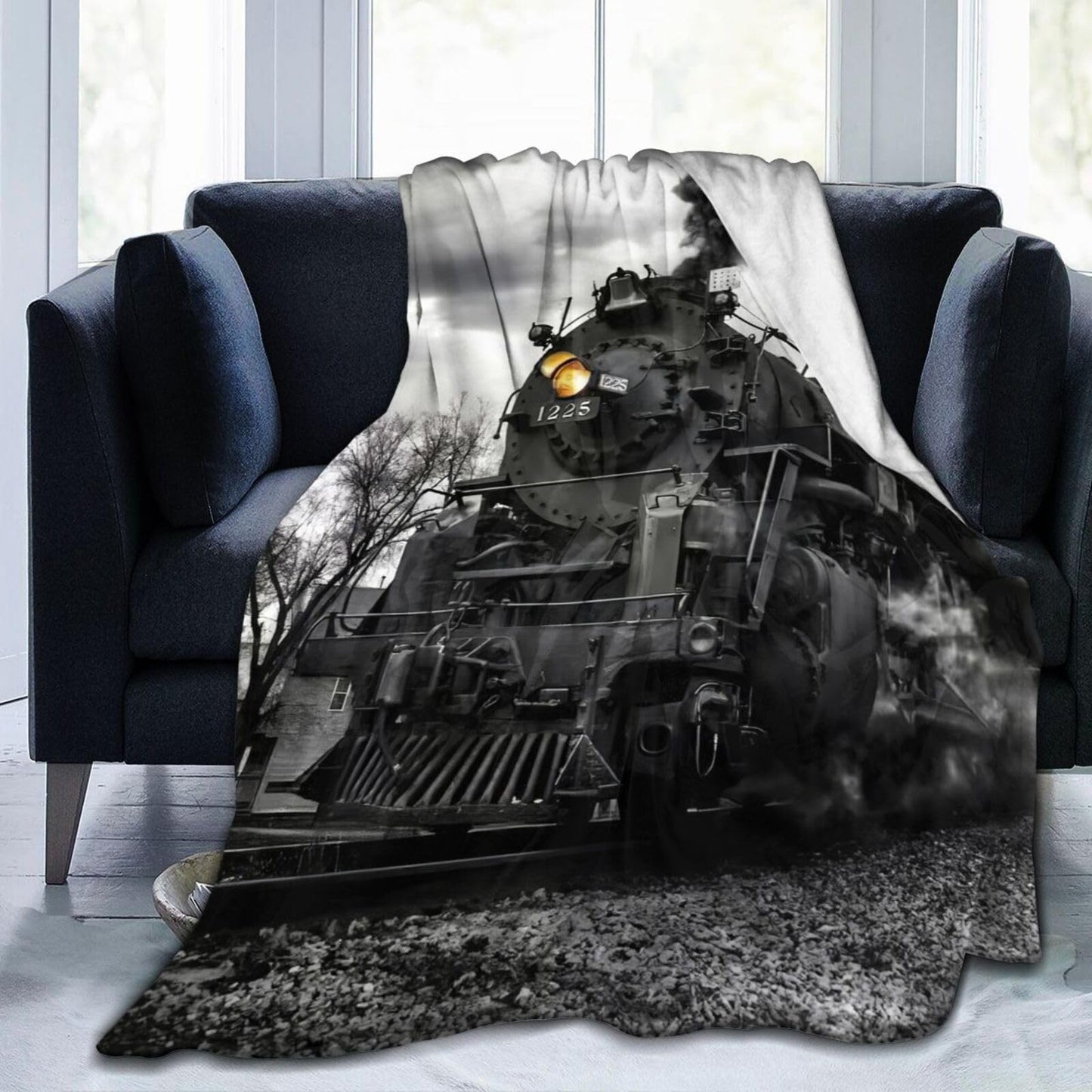 Ngzhyad Steam Train Blanket Warm Cozy Flannel Fleece Throw Blankets Gifts for Car Sofa Couch Bed Decorative 80"X60"