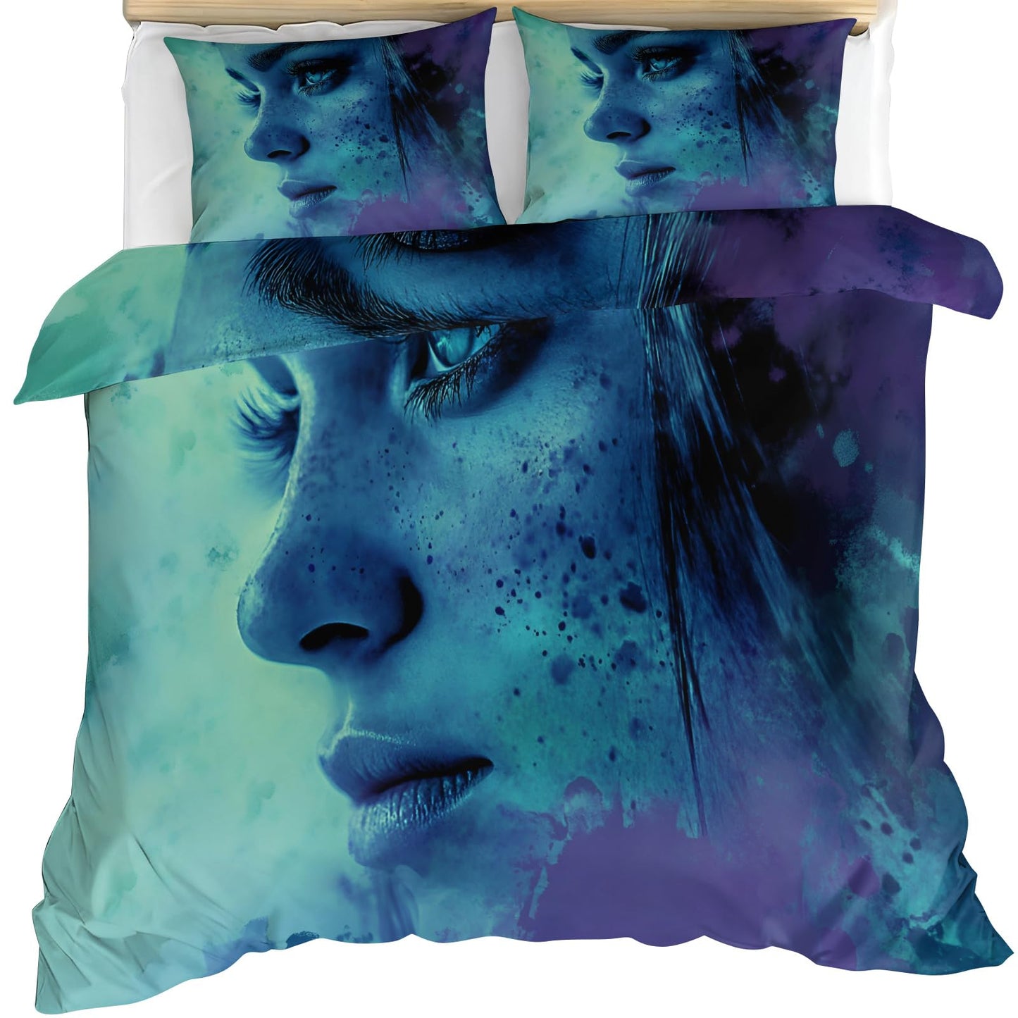 PAISUOQ Girl Bedding Sets Full, Gothic Girl Comforter Cover with Zipper Ties, Blue Duvet Cover with 2 Pillowcases, 3 Pieces，Bedroom Decor & Gifts