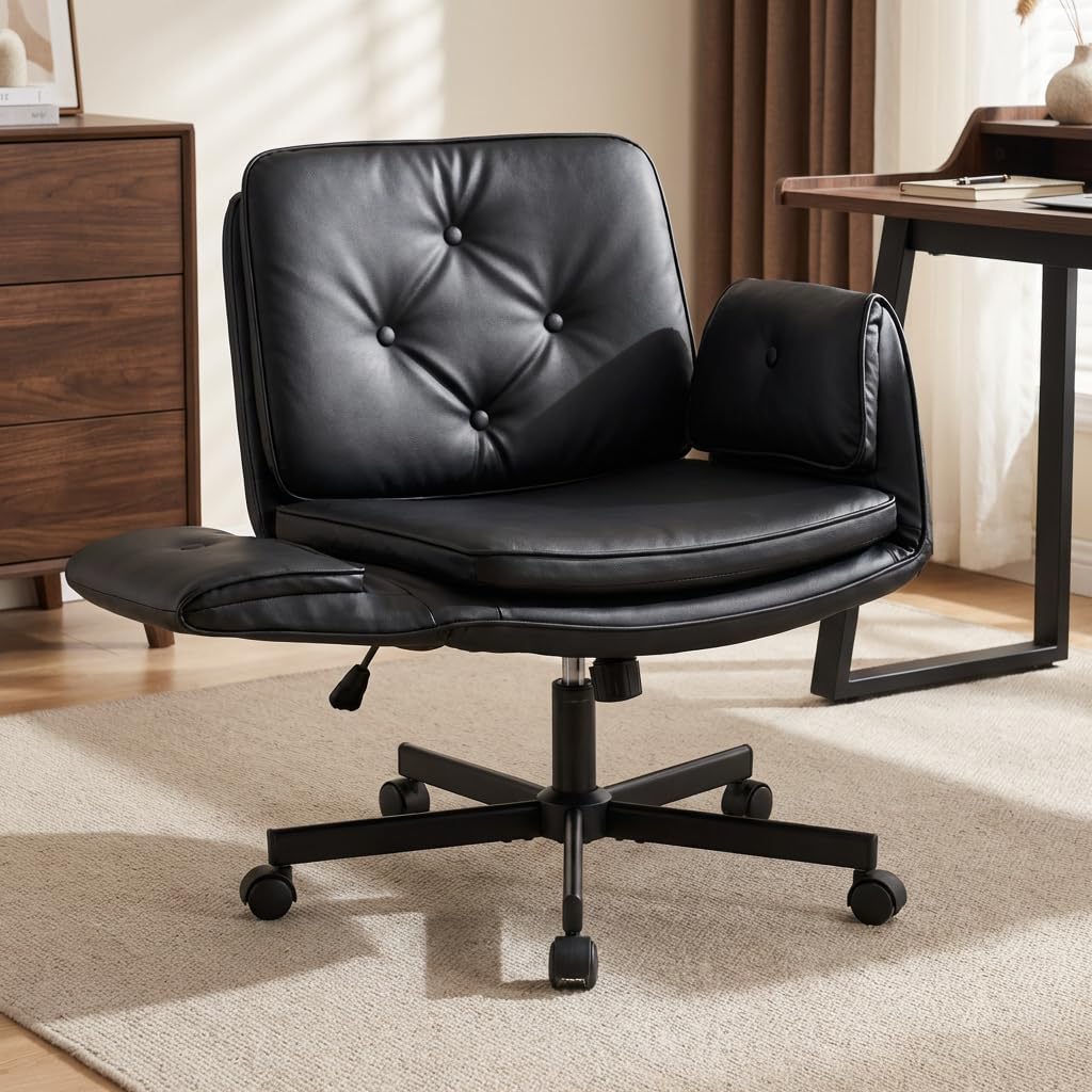 Sepnine Swivel Criss Cross Chair, Cross Legged Desk Chair for Home Office Comfortable Chair with Dirt-Proof (Black)