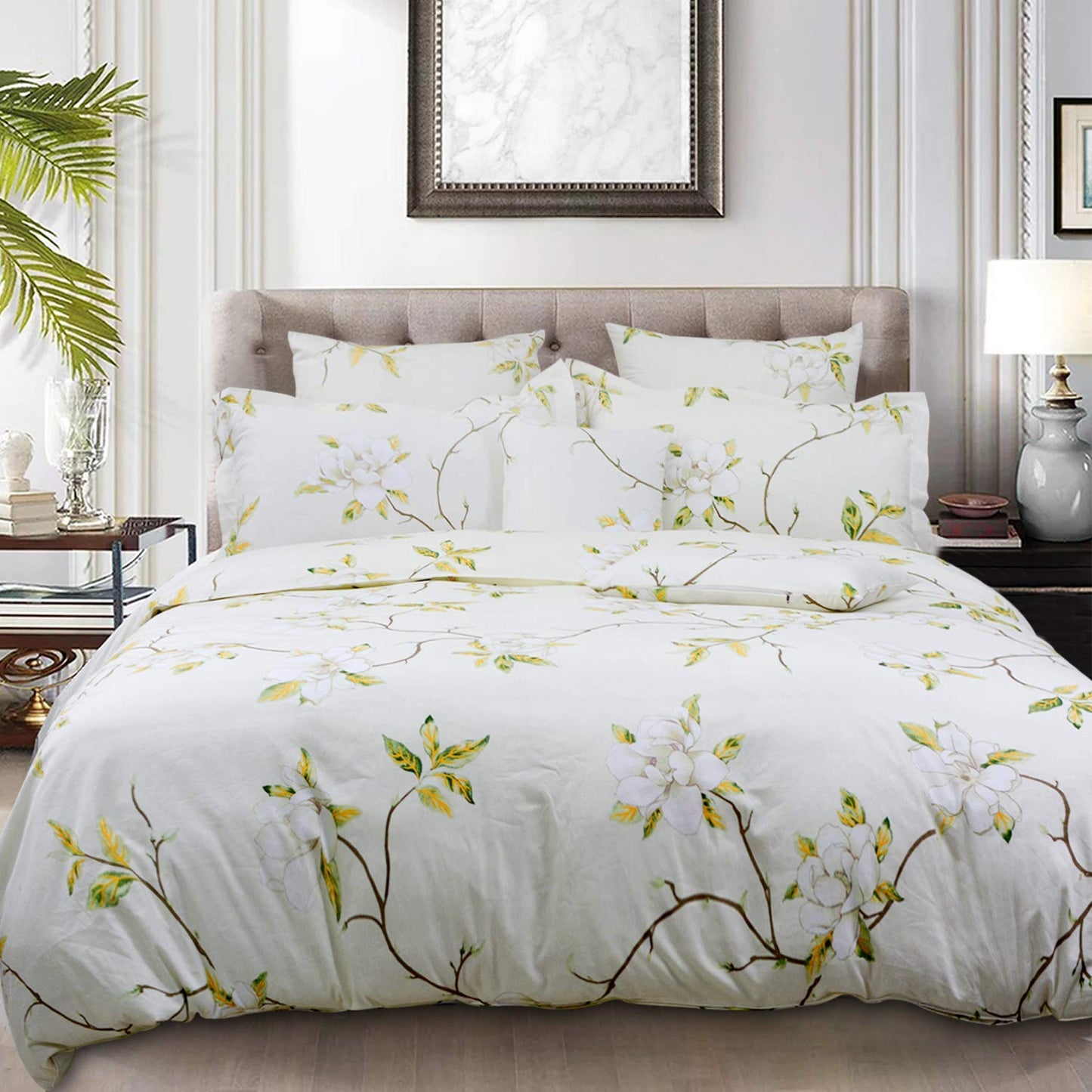 FADFAY White Floral Duvet Cover Set 100% Cotton Farmhouse Bedding with Hidden Zipper Closure 3 Pieces, 1duvet Cover & 2pillowcases,King/California King Size