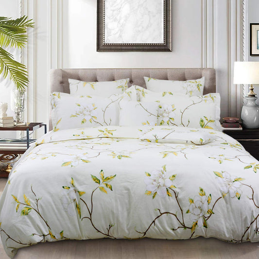 FADFAY White Floral Duvet Cover Set 100% Cotton Farmhouse Bedding with Hidden Zipper Closure 3 Pieces, 1duvet Cover & 2pillowcases,King/California King Size