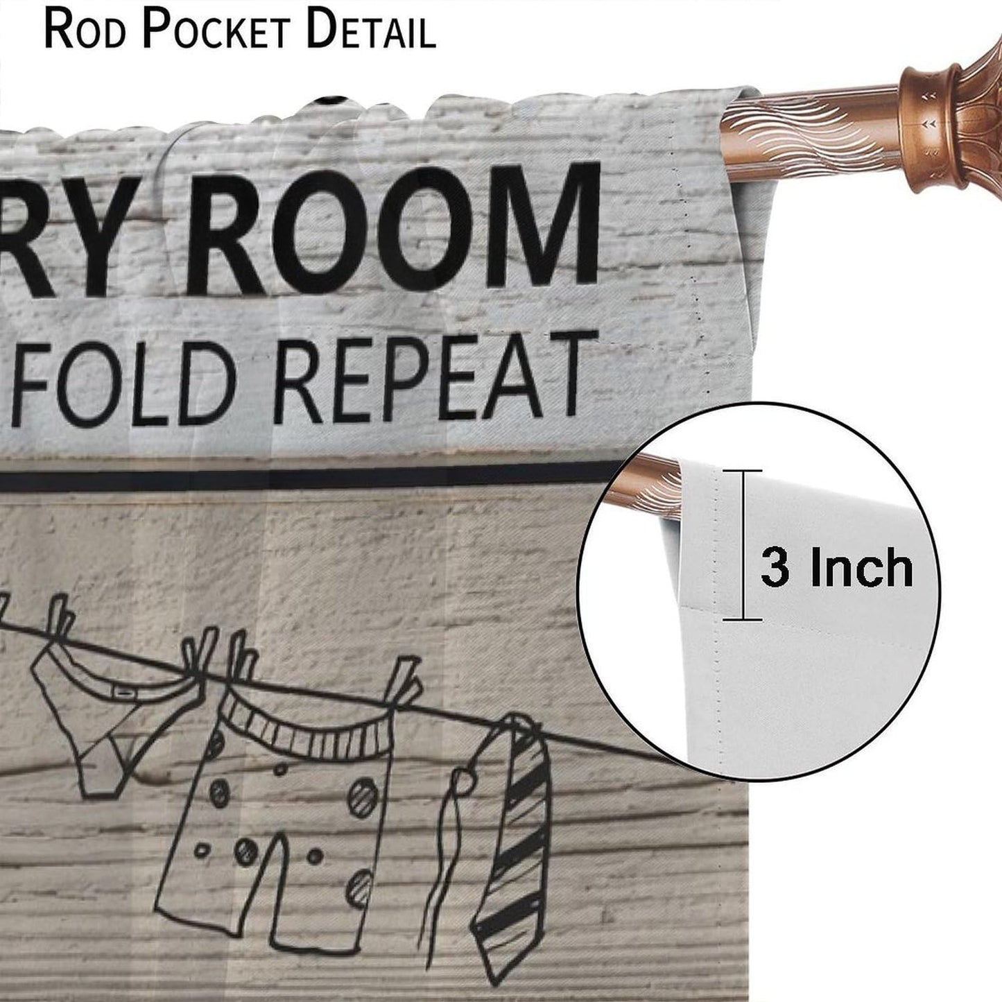 TYVGICZ Laundry Kitchen Curtain Rustic Wash Dry Words Wooden Teal Brown Funny Fun Small Short Window Treatment Tiers for Bedroom Living Room Bathroom Rod Pocket Drapes, 42x45 Inch