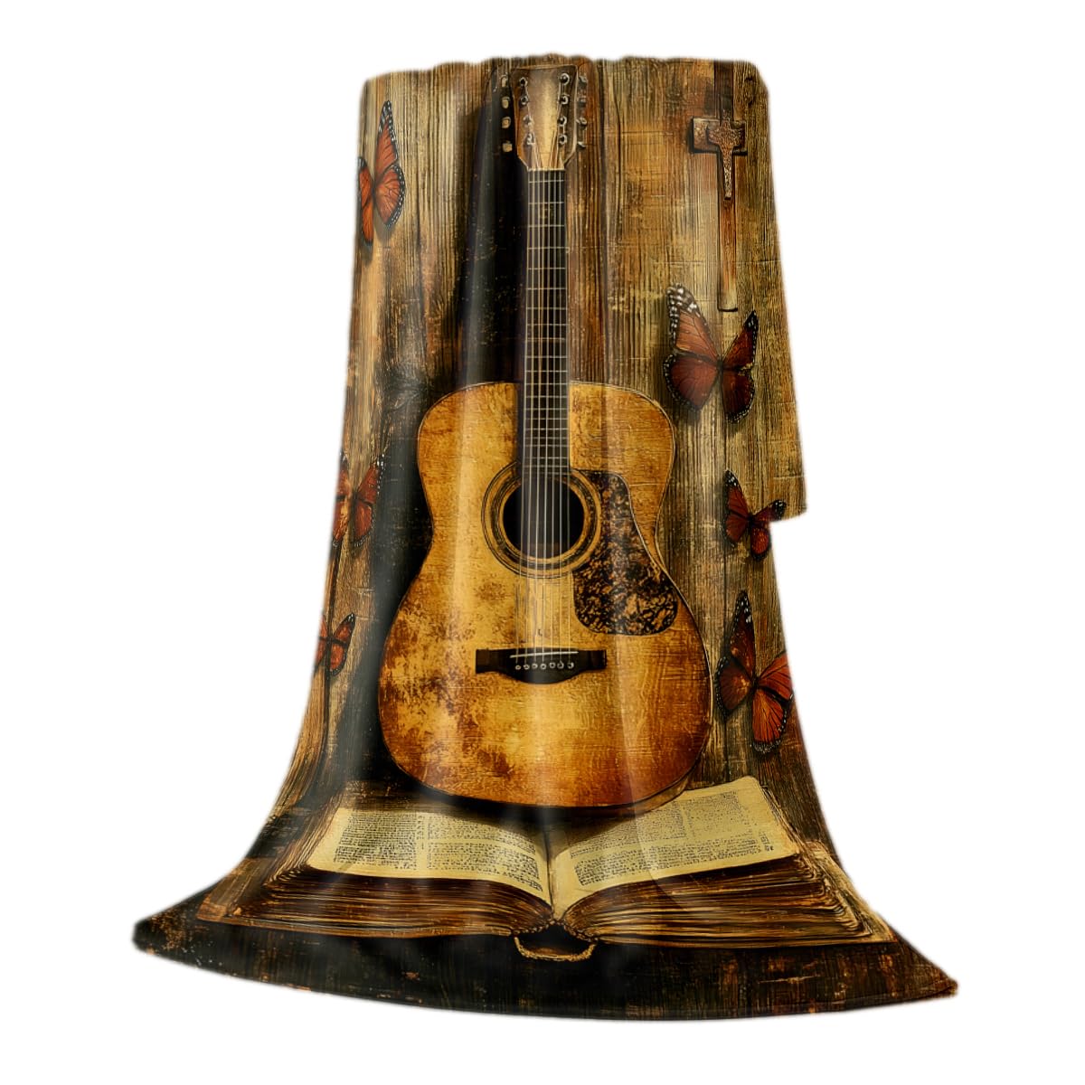 HUNXIAOJ Guitar Blanket Throw Music Decor Flannel Throw Musical Instruments Bedding Guitar Fleece Blanket Gifts for Men Women Girls Boys Kids Couch Home Bedroom Living Room Musician Decor 49"x59"